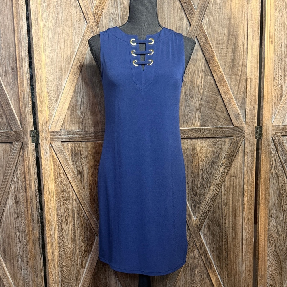 MICHEAL KORS  Sleeveless Navy Lace-Up Shift Dress